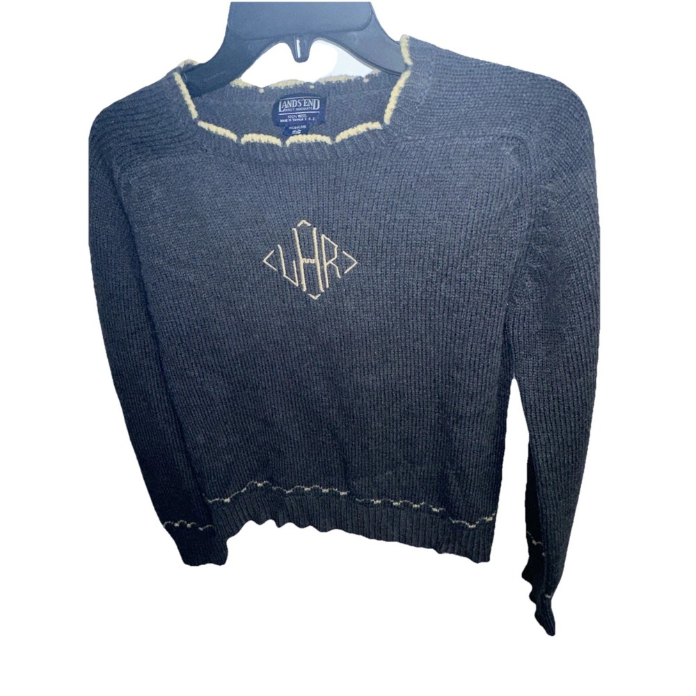 Vintage Lands' End Gray Wool Sweater Monogram Style Women's Small Made In Taiwan